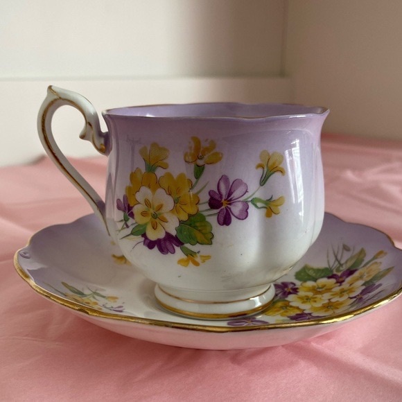 Royal Albert Bone China Lavender Ombré Teacup and Saucer in Primulette Pattern - Picture 3 of 10